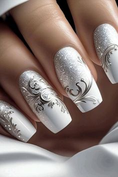 Nails For Bride, Wedding Nails Glitter, Smink Inspiration, Wedding Nails For Bride, Nails Wedding, Bride Nails