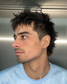 Spiky haircut = @lucroshani Spikey Mullet Hair Men, Mens Spiky Haircut, Spiky Mens Hair, Men Spiky Hairstyle, Eurohawk Mens Haircut, Men’s Alt Hairstyles, Messy Hairstyles For Men Short, Y2k Spikey Hair, Spikes Hairstyle Men