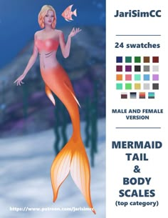 the mermaid tail and body scales are shown in this color scheme, with different colors