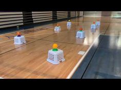 several small white bird cages sitting on top of a wooden floor in an indoor gym