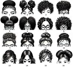 the different types of curly hair for women with glasses on their head and in front