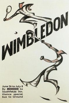 an advertisement for the wimbledon tennis tournament, with a drawing of a man jumping in the air