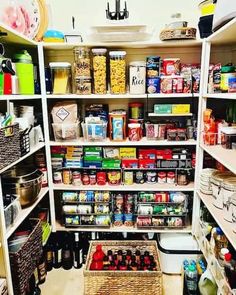 an organized pantry with lots of food and condiments