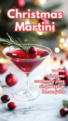 a christmas martini with cranberry juice and lemon juice