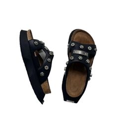 Olivia Mark - Stylish Leather Slip-On Sandals with Rivet Detail and Thick Soles Shoe Sole, Party Heels, Square Head, Velcro Straps, Leather Slip Ons, Olivia Mark, Platform Sandals, Wedge Heels, Slip On Sandal