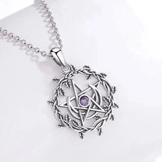 Embrace the mystical energy of the Witch Moon Pentacle Necklace! This stunning piece of Wicca jewelry is crafted from 925 sterling silver, ensuring that it is safe for all wearers. With its olive leaf moon design, it exudes a sense of magic and protection. And with its nickel-free, lead-free, cadmium-free, and hypoallergenic properties, you can wear it all day, every day without any worries. Experience its healing properties and keep your mind, body, and soul in good health. ✨ Pendant Size :32.9*23.8mm；Weight:3.28g; Chain size: 18 inch ( 46cm) or 20 inch (51cm),Chain width 1.1 mm Package Included (To Choose one of 3 Different Sets) 1. 1x Only Pendant+1x Silver Cloth+1*Box 2. 1x 24 inch wax leather rope +1x Pendant +1x Silver Cloth+1* Box 3. 1x 18 inch chain +1x Pendant+1x Silver Cloth+1* B Magical Sterling Silver Round Pendant Necklace, Sterling Silver Magical Round Pendant Necklace, Magical Moon Shaped Sterling Silver Necklace, Magical Moon-shaped Sterling Silver Necklace, Silver Moon-shaped Magical Necklace, Magical Sterling Silver Pendant Jewelry, Magical Silver Pendant Necklace, Moon Pentacle, Wicca Jewelry