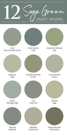 the twelve shades of sage green paint shades, with text that reads 12 sage green paint shades