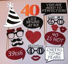 party photo booth props for 40 years old birthdays and new years eve's