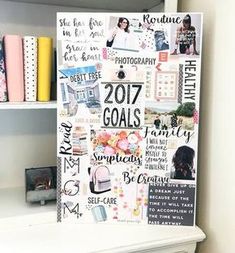 a white book shelf filled with lots of books and paper on top of it's shelves