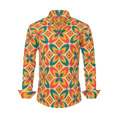 Embrace the spirit of the groovy 70s, disco shirt era with our Groovy 70s Shirt Style, a nod to the iconic 70s clothing style that exudes Hippie Shirt charm. This Multicolor Shirt for Men is designed to transport you back to the era of free-spirited fashion, featuring a vibrant and lively Floral Print that captures the essence of Hippie Style.Crafted from 100% Polyester, this long-sleeved shirt offers both comfort and style. With its multicolor design and absence of a pocket, it showcases a clea