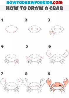 how to draw a crab step by step instructions for kids and beginners with pictures