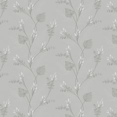 grey and white floral wallpaper with leaves