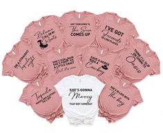 a bunch of shirts that say i'll be the bride