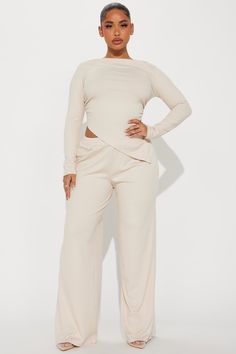 Available In Cream And Black. Pant Set Long Sleeve Boatneck Top Ruched Asymmetrical Hem Wide Leg Stretch 95% Rayon 5% Spandex Imported | Ingrid Pant Set in Cream size Medium by Fashion Nova Ivory Pants Outfit, Cream Outfits For Women, Pant Outfits For Women, Cream Fashion, Cream Outfits, Gal Gadot Wonder Woman, Pant Sets, Outfits For Women, Gal Gadot