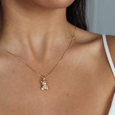 "14K Gold Teddy Bear Necklace, 14K Gold Teddy Bear Necklace Charm, Teddy Bear Necklace, 14K Gold Bear Necklace, Mama Bear Necklace, Can be worn with other necklaces, great for layers. A Perfect 14K Gold gift. . . . * Chain is included ( 1MM Box Chain) * Stamp: Real 14k Gold * Never gold filled or plated * Packaged With Free Gift Box * A perfect gift for everyone. . . . * Pendant measurement including the bail: (21 x11 mm) . . If you have any questions, just hit the \"Message the Seller\" button Teddy Bear Necklace Gold, Bear Necklace Aesthetic, Teddy Bear Jewelry, Teddy Necklace, Necklace Mama, Gold Teddy Bear, Teddy Bear Necklace, Mama Bear Necklace, Gift Best Friend