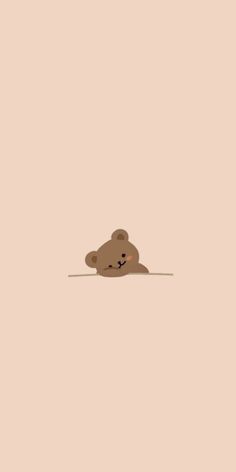 a brown teddy bear sitting on top of a pink floor next to a wallpaper