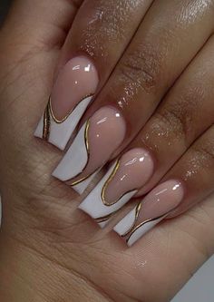 French Tip Nails White And Gold, Gold And White French Tip Nails, Hygiene Shopping, Nails Marble, Birthday Things, Nails Salon, Grocery Haul, Classy Acrylic Nails, Diy Gardening