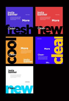 four different types of posters with the words fresh and new on them in multiple colors