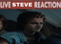 a man and woman sitting next to each other in front of a red sign that says live steve reaction