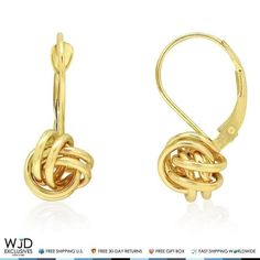 Metal: yellow-gold Metal: White Gold, Yellow Gold Brand: WJD Exclusives Earring Backing: Leverback Crafted in: Europe Metal Purity: 14K Height (mm): 20 Width (mm): 8 Earring Type: Leverback Finish: High Polished Body Area: Ear Product Category: Earrings Occasion: Any Warehouse: BMD Size: one size.  Gender: unisex.  Age Group: adult. Gold 14k Lever Back Jewelry, 14k Gold Lever Back Earrings, Yellow Gold Lever Back Earrings For Anniversary, Gold Lever Back Earrings, Classic Love, Heart Accessories, 18k Gold Earrings, Earring Ideas, Knot Design