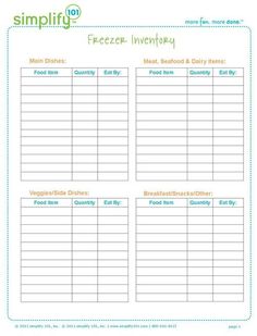 a printable freezer inventory sheet