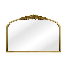 an ornate gold framed mirror with leaves on it's sides and a white background