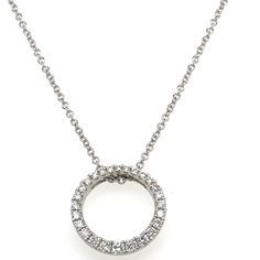 Embrace the beauty and symbolism of our 0.36ct tw diamond circle of life pendant necklace. This exquisite piece features sparkling diamonds arranged in a circular design, representing the circle of life. With 0.36ct tw of diamonds, this necklace is a timeless and elegant accessory that will add a touch of brilliance to any outfit. Metal: 18K White GoldDiamond Weight: (26) Round Brilliant Cuts 0.36ct twChain Length: 40cmPendant Diameter: 15mm Estimated production time is 4 - 5 weeks. Necklace Guide, The Circle Of Life, White Gold Pendant Necklace, Diamond Initial Necklace, Jewelry Appraisal, Bridal Engagement Rings, Circular Design, Circle Diamond, Jewelry Rings Diamond