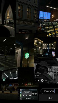 a collage of photos with the words i love you, starbucks in black and white