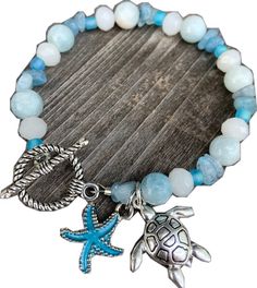 Silver Starfish Beaded Bracelet Gift, Silver Starfish Shaped Beaded Bracelet Gift, Adjustable Beaded Bracelet With Starfish Charm As Gift, Silver Beaded Bracelet With Starfish Charm As Gift, Handmade Ocean-inspired Charm Bracelet As A Gift, Handmade Ocean-inspired Charm Bracelet For Gift, Handmade Ocean-inspired Charm Bracelet For Gifts, Turtle Charm, Sea Turtle