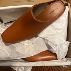 Never Worn In The Box Authenticity Certificate And Dust Bag Included Size 7m Style Name Benita Classic Brown Mules For Office, Classic Brown Office Mules, Elegant Brown Mules For Office, Elegant Brown Office Mules, Chic Brown Mules With Leather Lining, Chic Brown Leather Mules, Modern Brown Mules With Square Toe, Brown Modern Mules With Pointed Toe, Modern Brown Heels With Leather Lining