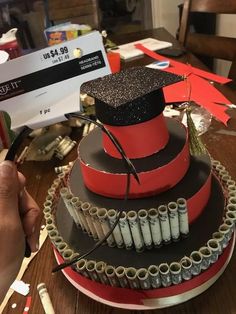 How I built my stepdaughter’s money cake – Maria Kang Graduations Ideas, Money Cakes, Money Leis