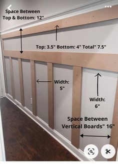 an image of a room with measurements for the space between the top and bottom sections