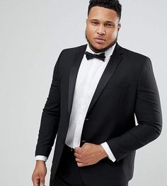 ASOS PLUS SIZE Slim Tuxedo Suit Jacket In Black. Plus Size Tuxedo Men, Groomsmen Outfit, Clothes For Big Men, Terno Slim Fit, Plus Size Mens Clothing, Terno Slim, Maroon Pants, Suit Stores, Prom Tuxedo