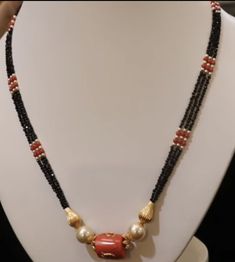 Black Beads With Corals, Black Beads Necklace Indian Gold, Pagadam Jewellery, Ruby Jewelry Necklaces, Jewelry Necklace Simple