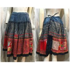 Vintage tribal Hmong handwoven hemp cotton skirt. Age is over 40 years and still very good condition. Textile,appliqué ,embroidery,batik are highly developed. This skirt is produced with all handmade,hand woven,hand dyed , hand sawing in silk,cotton threads. The batik pattern in cotton fabric,the embroidery pattern in hemp fabric Great to hang on the wall or any ideas. Measurements Length 63 cm Waist tie 60 cm-72 cm Weight 1030 grams Traditional Cotton Skirt For Festival, Bohemian Embroidered Skirt For Festivals, Summer Bohemian Skirt With Traditional Patterns, Traditional Patchwork Skirt For Festivals, Traditional Festival Skirt With Patchwork, Bohemian Embroidered Festival Skirt, Bohemian Cotton Skirt With Batik Print, Bohemian Batik Print Skirt For Festival, Bohemian Festival Skirt With Batik Print