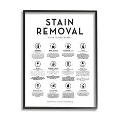 the stain removal poster with instructions for how to remove stains from your home or office