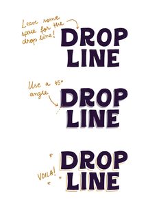 the words drop line, drop line and drop line are written in different font styles