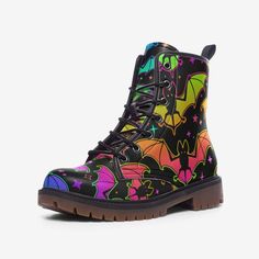 Rainbow Goth Aesthetic, Nana Core, Rainbow Goth, Rainbow Boots, Goth Birthday, Rainbow Stuff, Alt Clothing, Indie Clothes, Vegan Leather Boots