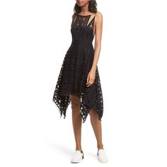 An Exposed Back And Spliced Details Rework A Pretty Floral Lace Frock With Of-The-Moment Style. It Has Thin Corded Straps, Back Zipper Closure, And Handkerchief Hem. Lined. Brand: Free People Material: 72% Nylon, 28% Cotton Cleaning: Hand Wash Color: Black Size: 8 Measurements: (Approximate) Bust - 29" Waist - 29" Hips - 39" Length - 33" (Shortest) Asymmetrical Tiered Dress, High Low Lace Dress, Evening Dress Collection, Handkerchief Hem Dress, Sleeveless Lace Dress, Black Mesh Dress, Camisole Dress, Eliza J, Gothic Dress