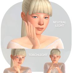 an animated image of a woman's face and hands with the words neutral light on it