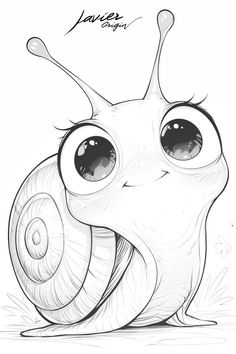 a drawing of a snail with big eyes