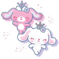 a pink bunny with a crown on her head is laying next to a white rabbit