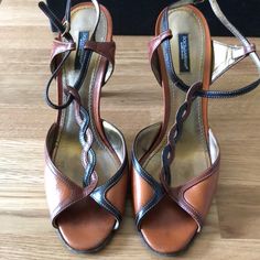 High Heel Sandals, With Ankle Straps In Beautiful Shades Of Tan/Espresso/Biscotti . Gently Used, Clean With Original Box. Fits Smaller Than The Denoted Size 9.5/39.5 - Fits A Wide Foot 8.5 Or Normal Foot Size 9. Brown T-strap Heels For Party, Vintage Brown Evening Sandals, Designer Brown Sandals For Evening, Designer Brown Evening Sandals, Brown Vintage Evening Sandals, Espresso Biscotti, Shades Of Tan, Dolce Gabbana Shoes, Fashion Heels