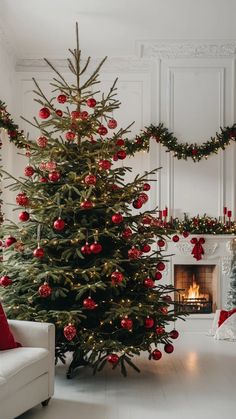 a decorated christmas tree in a living room