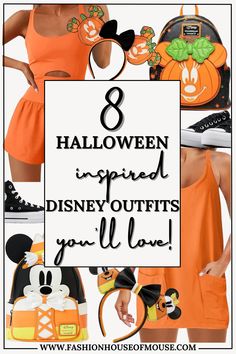 a woman in an orange dress with the words 8 halloween inspired disney outfits you'll love