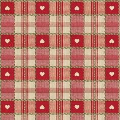 a red and white checkered pattern with hearts on the front, as well as two smaller hearts on the back