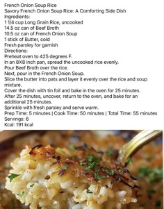 the recipe for chicken and rice casserole is shown