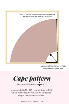 an info sheet with the text cape pattern in pink and white, along with information about how to use it