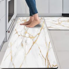 PRICES MAY VARY. Practical Size and Wide Uses: 17"X29"+17"X47", marble cushioned kitchen rugs set is ideal for kitchen, sink, dining room,bathroom and office. Easy to care: The PVC waterproof leather runner rug hardly comes off and can be vacuumed and cleaned regularly as needed. Durable and Comfortable: The anti fatigue comfort standing mat's material is durable and soft to the touch, providing both a comfortable touch and not being too bulky. Fashion Design: This gold white kitchen mat has fas White Gold Rugs, All White Kitchen Mats, Marbel Rugs, Gold White Kitchen, Luxury Marble Kitchen, White Kitchen Rugs, Laundry Office, Leather Kitchen, Kitchen Rugs And Mats