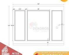 the front and back view of a sliding glass door with measurements for each side,